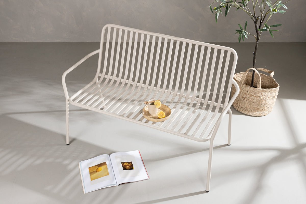 Luxusbetten24 Rover Gartenbank Aluminiumoptik Beige