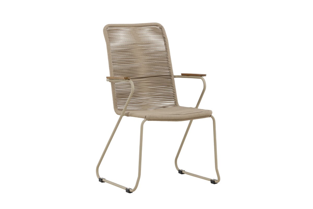 Luxusbetten24 Sila Gartenstuhl mit Holzakzenten, Schwarz/Beige für Außen