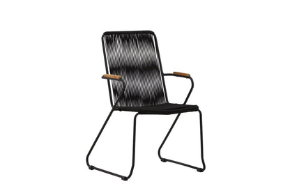 Luxusbetten24 Sila Gartenstuhl mit Holzakzenten, Schwarz/Beige für Außen