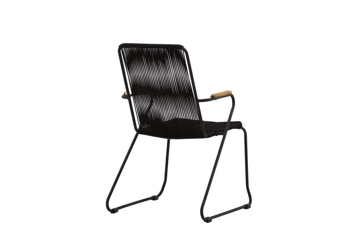 Luxusbetten24 Sila Gartenstuhl mit Holzakzenten, Schwarz/Beige für Außen