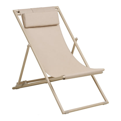 Luxusbetten24 Solento Gartenstuhl klappbar 4‑fach verstellbare Rückenlehne Beige
