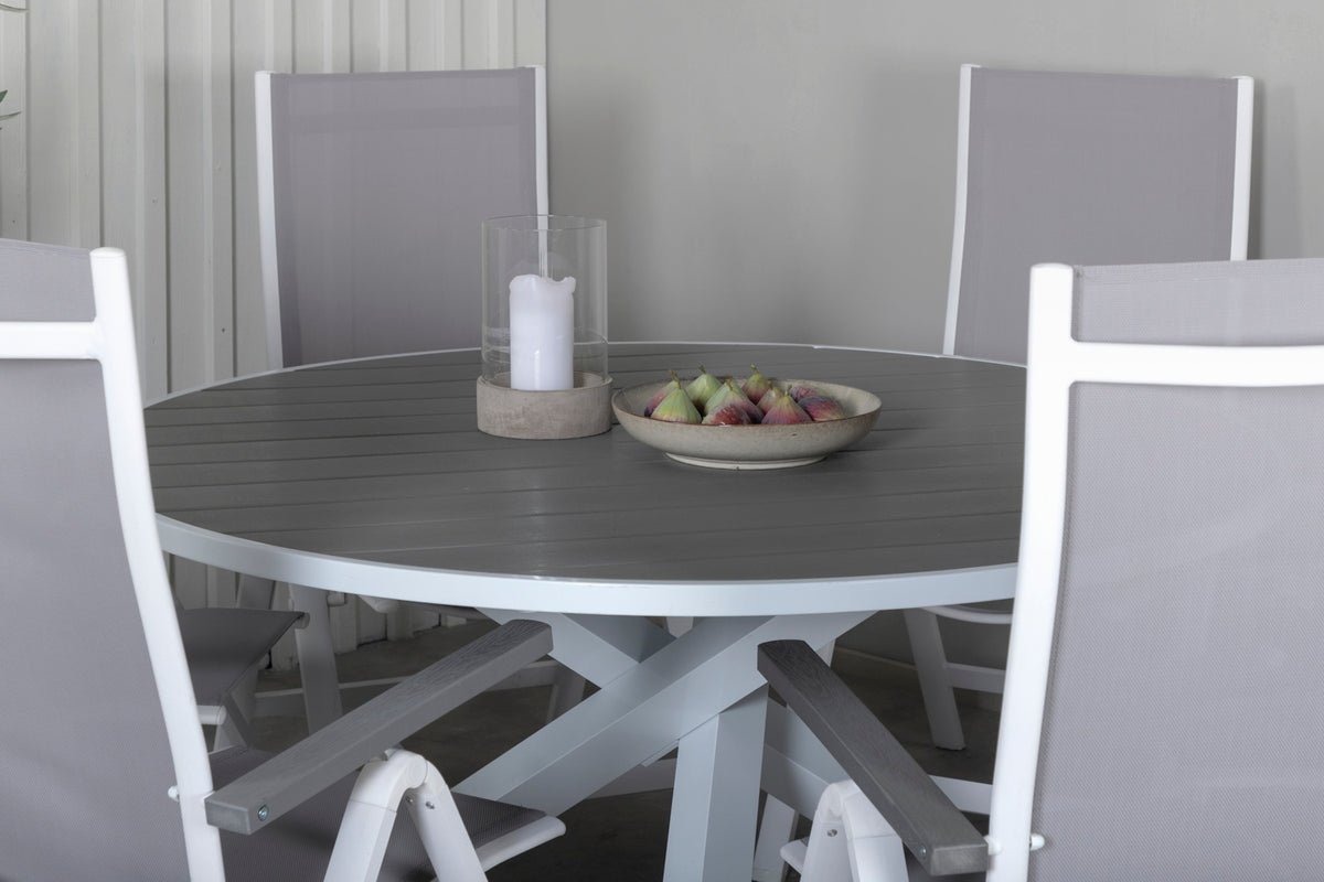 Luxusbetten24 Alani Rundtisch mit Aintwood‑Platte und Metallgestell, Weiß/Grau