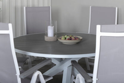 Luxusbetten24 Alani Rundtisch mit Aintwood‑Platte und Metallgestell, Weiß/Grau