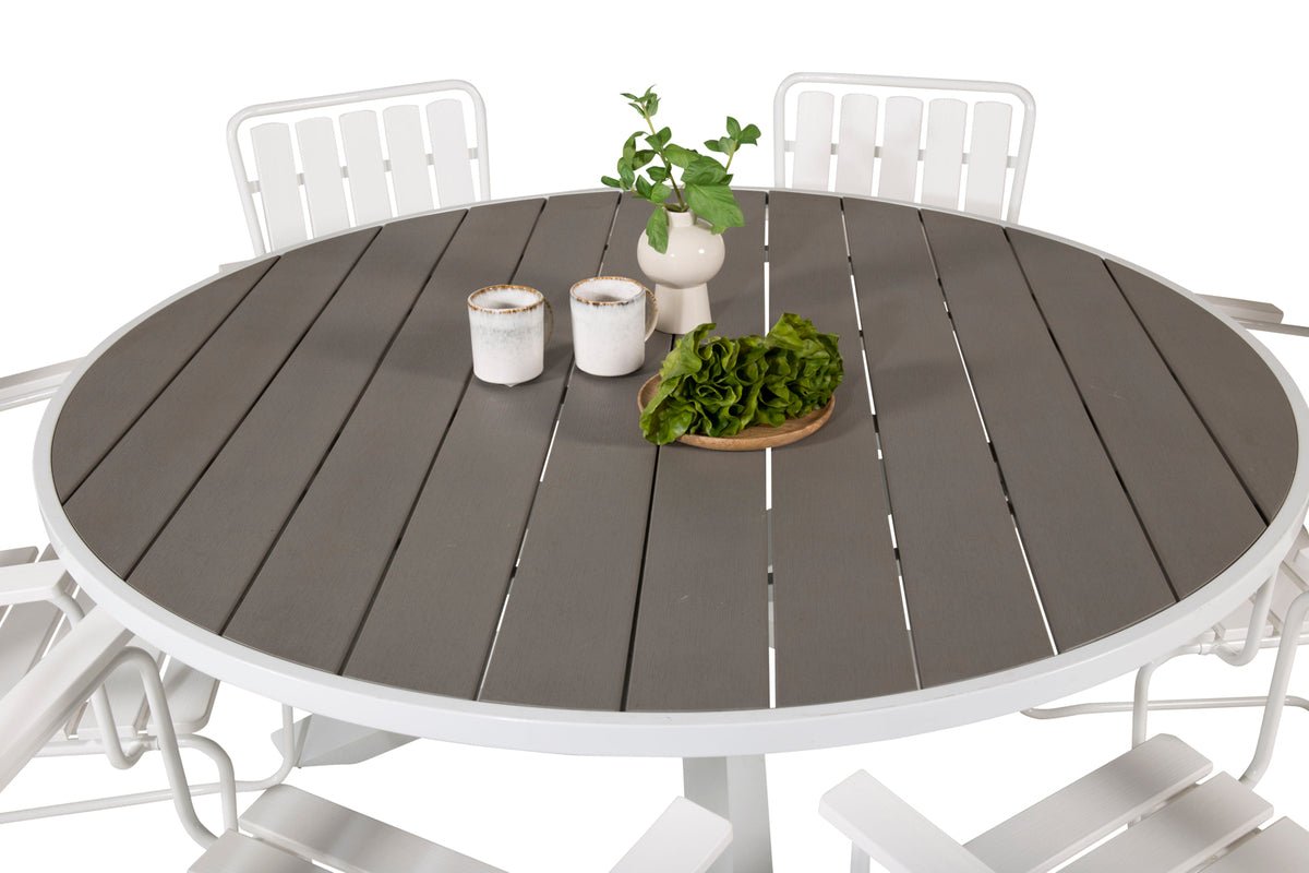 Luxusbetten24 Alani Rundtisch mit Aintwood‑Platte und Metallgestell, Weiß/Grau