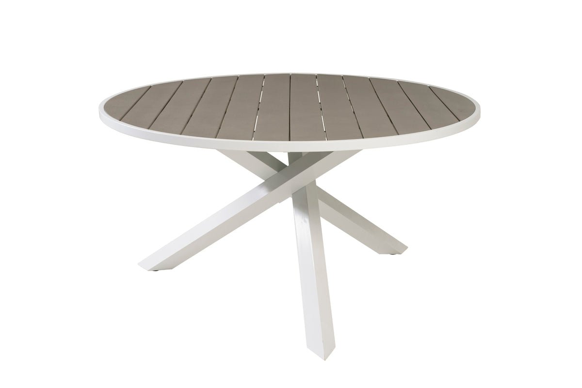 Luxusbetten24 Alani Rundtisch mit Aintwood‑Platte und Metallgestell, Weiß/Grau