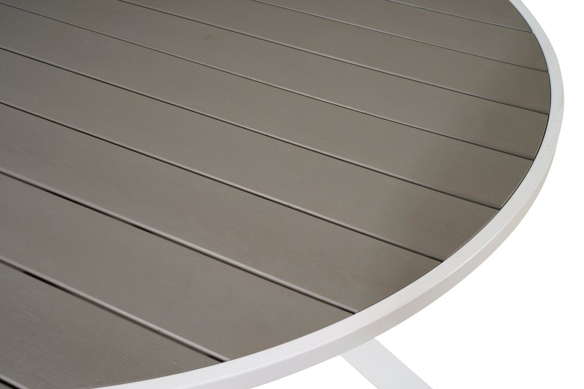 Luxusbetten24 Alani Rundtisch mit Aintwood‑Platte und Metallgestell, Weiß/Grau