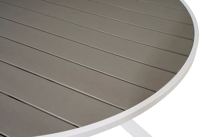 Luxusbetten24 Alani Rundtisch mit Aintwood‑Platte und Metallgestell, Weiß/Grau