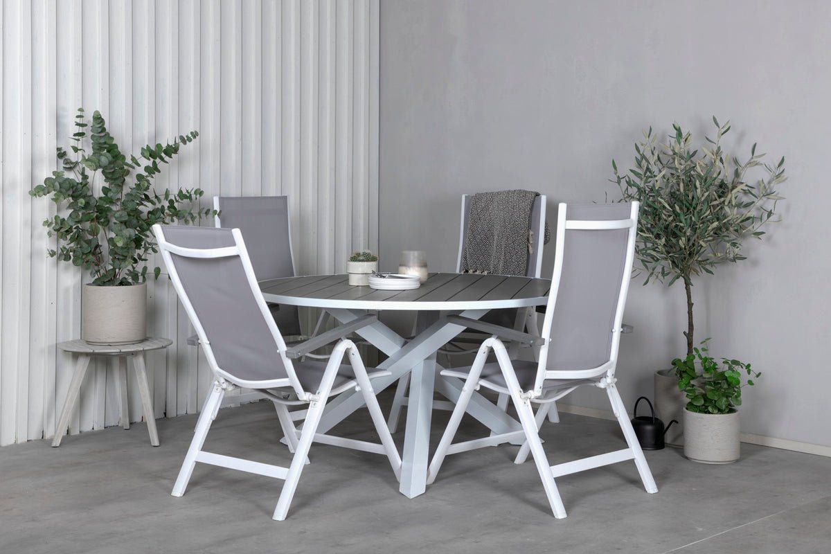 Luxusbetten24 Alani Rundtisch mit Aintwood‑Platte und Metallgestell, Weiß/Grau