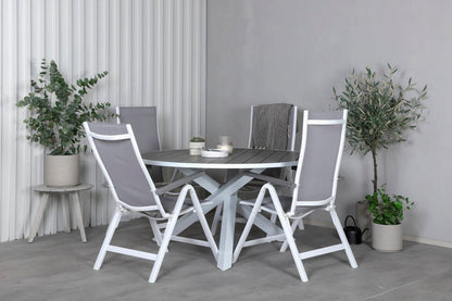 Luxusbetten24 Alani Rundtisch mit Aintwood‑Platte und Metallgestell, Weiß/Grau