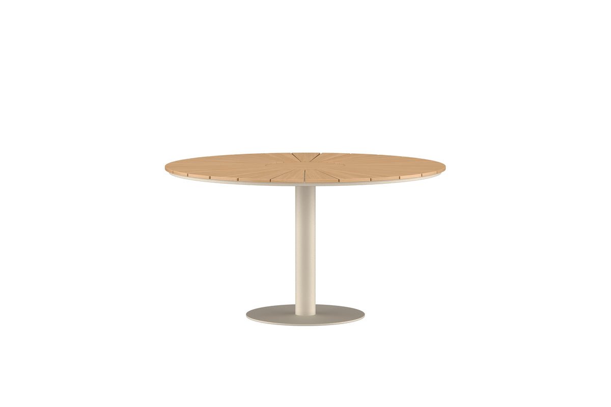 Savero Runder Gartentisch mit Teakholzplatte und Aluminiumgestell, Beige