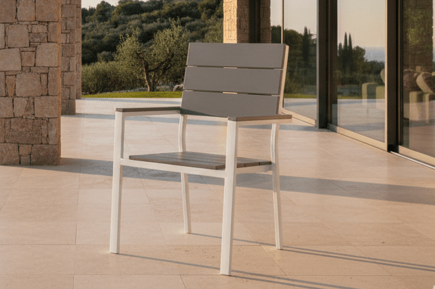 2er Set Gartenstuhl Vita Weiß/Grau Aluminium Aintwood Design