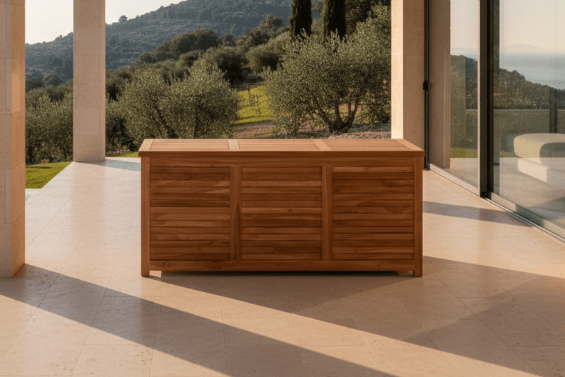 Luxusbetten24 Sorine Garten Kissenbox aus Teakholz 60x130x50 Cm