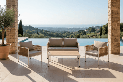 Belora Garten Loungeset – Aluminium Sofa, 2 Sessel & Tisch, Grau