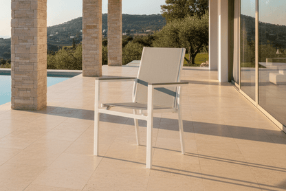 2er Set Gartenstuhl Ina – Weiß/Grau, Aluminium & Textilene