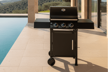 BarbecuePro XL Grillwagen, 3 Brenner, Warmhalterost, Schwarz