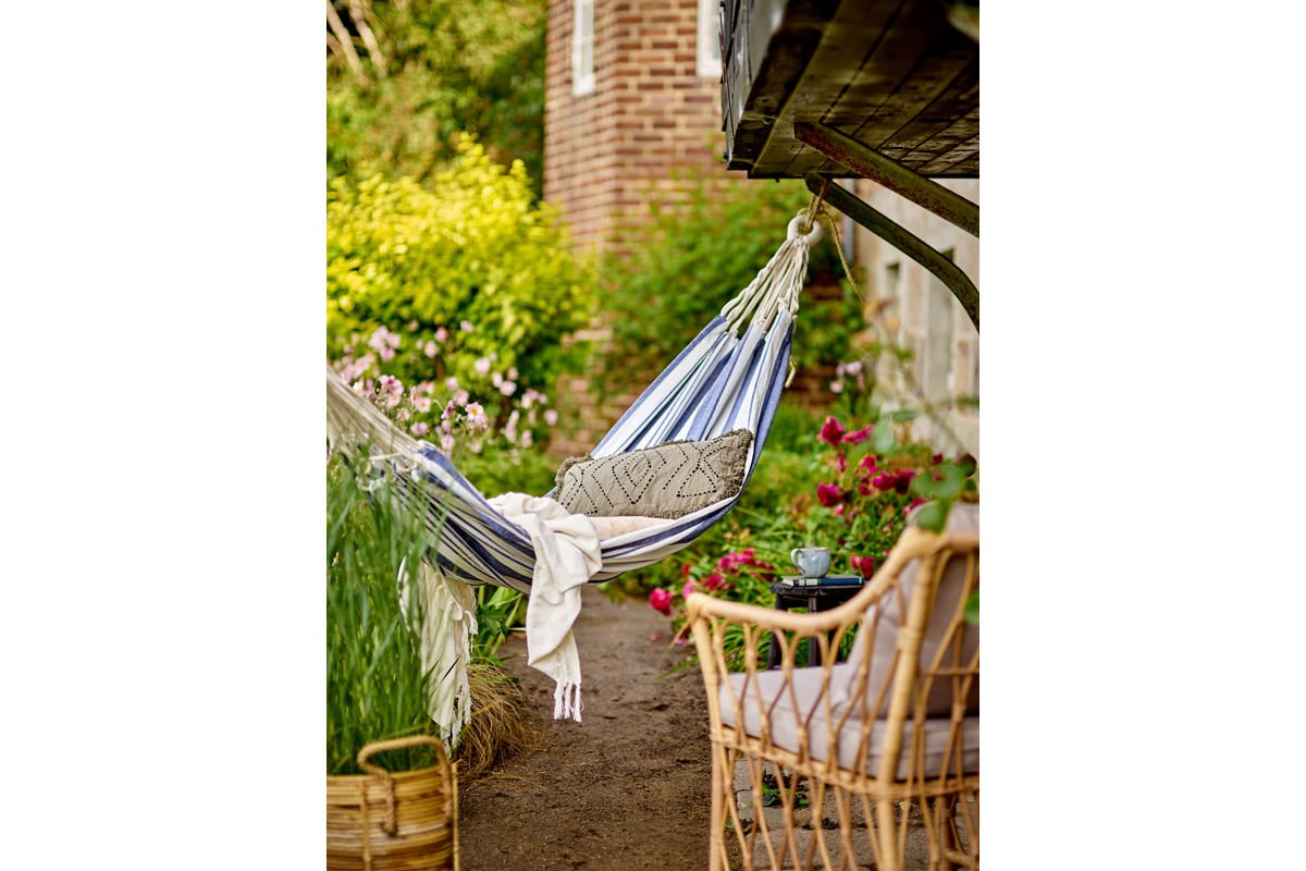Luxusbetten24 Frieda Hängematte aus Baumwolle, Blau/Weiß für Garten