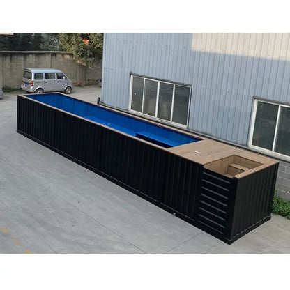 Container Pool 11,8 m aus verzinktem Stahl mit Glasfaserbecken und integriertem Spa‑Jacuzzi 3,0×2,5 m