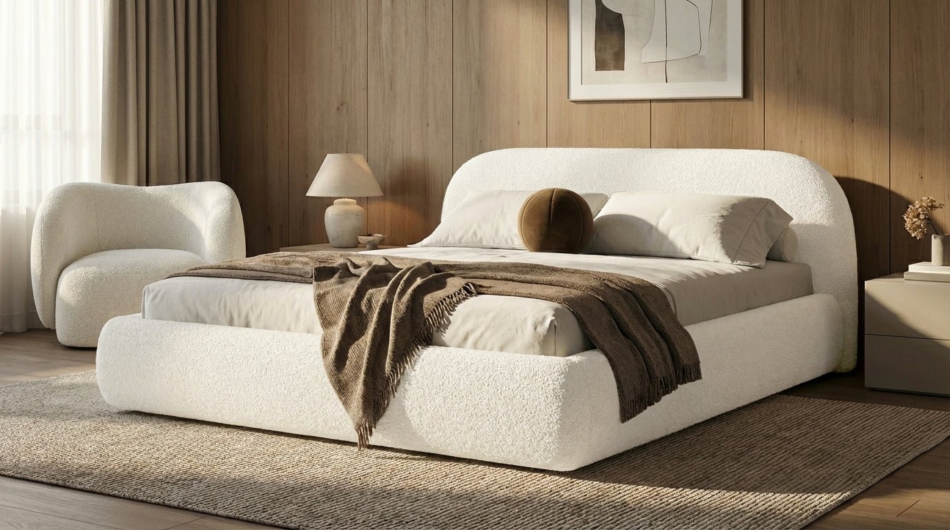 Luxusbetten24 Luma Designer Polsterbett Bouclé mit Stauraum Schlafzimmer