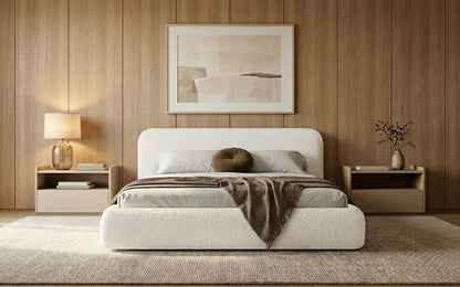 Designer Polsterbett Arosa in Bouclé mit Stauraum