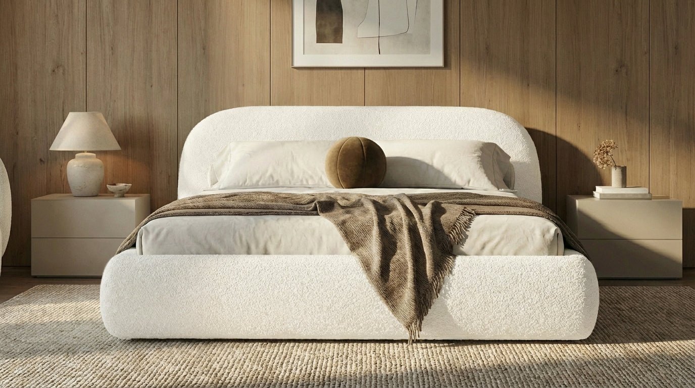 Luxusbetten24 Luma Designer Polsterbett Bouclé mit Stauraum Schlafzimmer