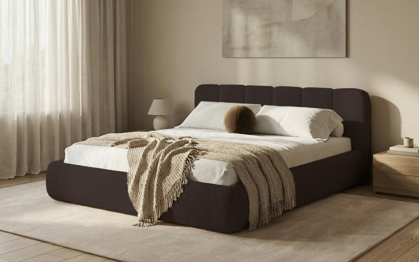Avelo Polsterbett Bouclé mit Stauraum 200×200 cm Weiß