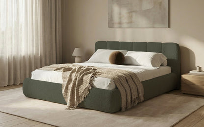 Avelo Polsterbett Bouclé mit Stauraum 200×200 cm Weiß
