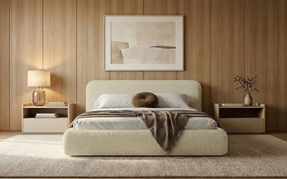 Designer Polsterbett Arosa in Bouclé mit Stauraum
