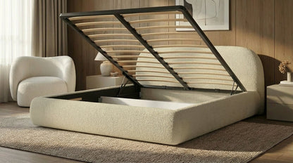 Luxusbetten24 Luma Designer Polsterbett Bouclé mit Stauraum Schlafzimmer