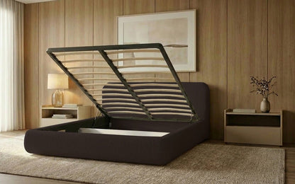 Designer Polsterbett Arosa in Bouclé mit Stauraum