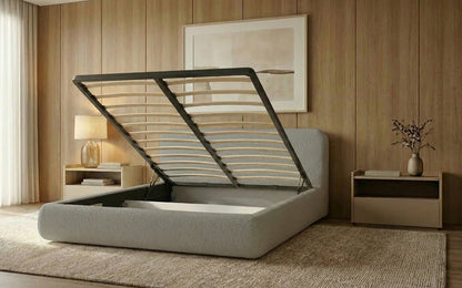 Designer Polsterbett Arosa in Bouclé mit Stauraum