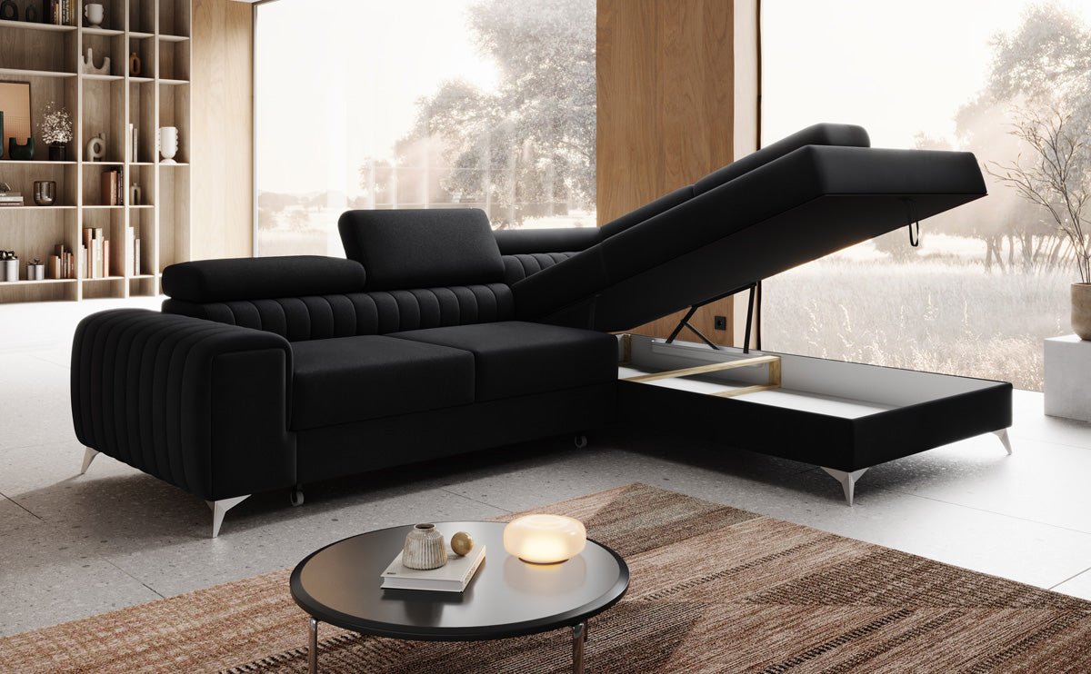Luxusbetten24 Aurea L Sofa mit Schlaf- und Klappfunktion in Samt