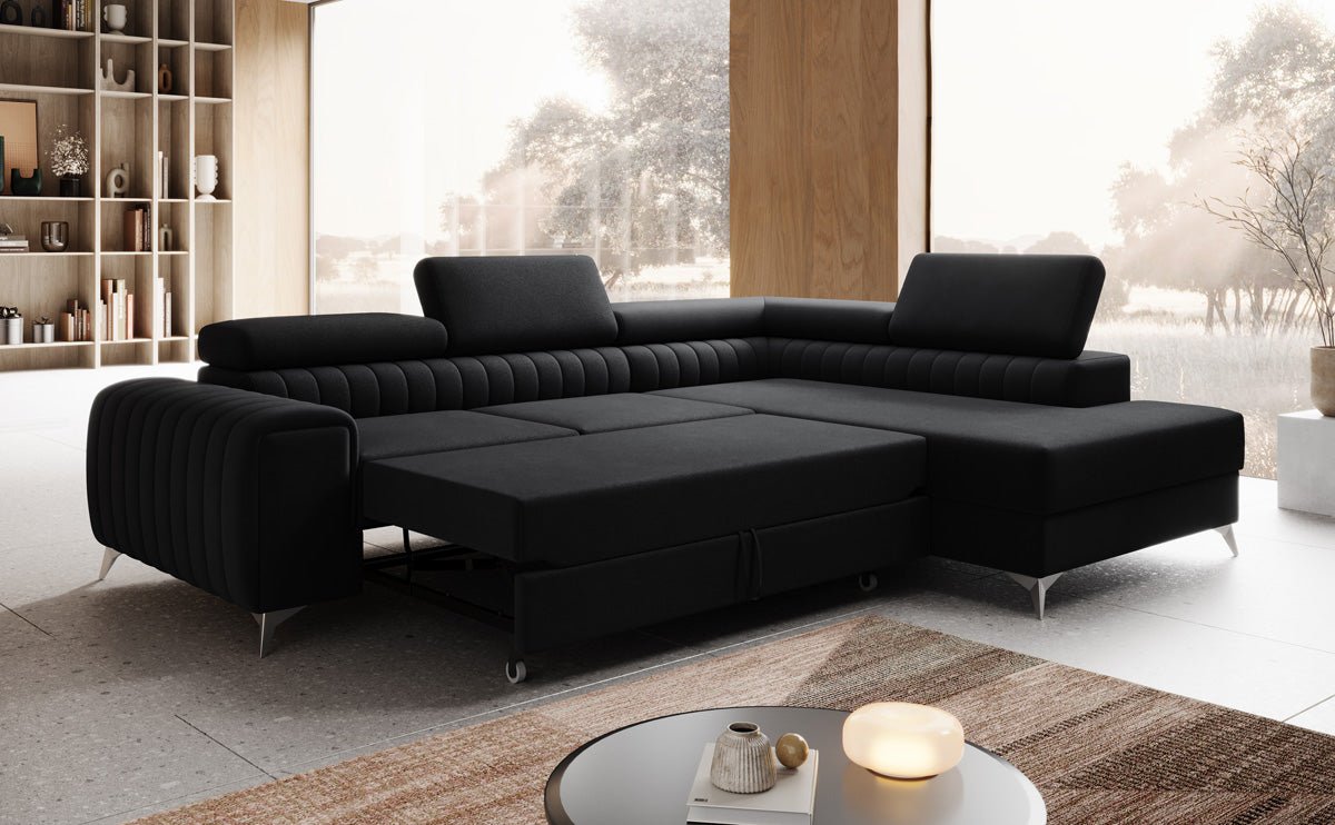 Luxusbetten24 Aurea L Sofa mit Schlaf- und Klappfunktion in Samt