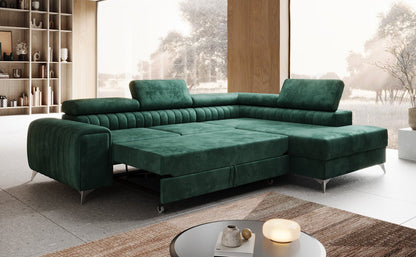 Luxusbetten24 Aurea L Sofa mit Schlaf- und Klappfunktion in Samt