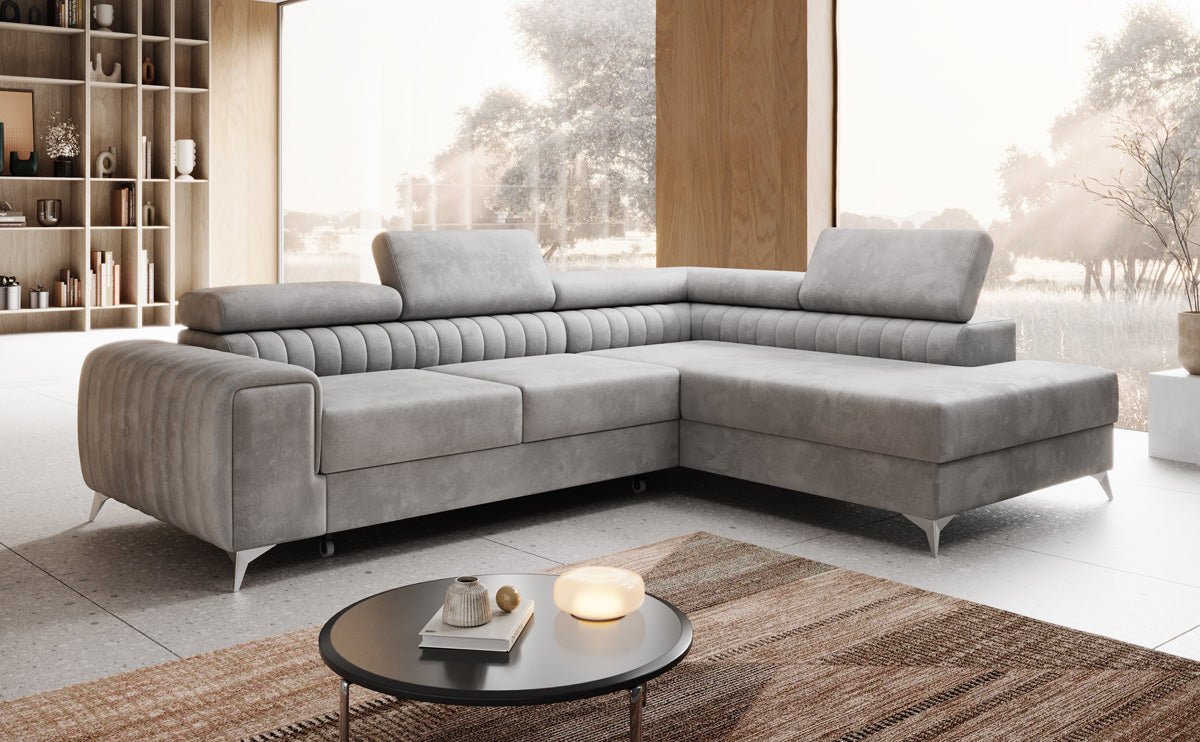 Luxusbetten24 Aurea L Sofa mit Schlaf- und Klappfunktion in Samt