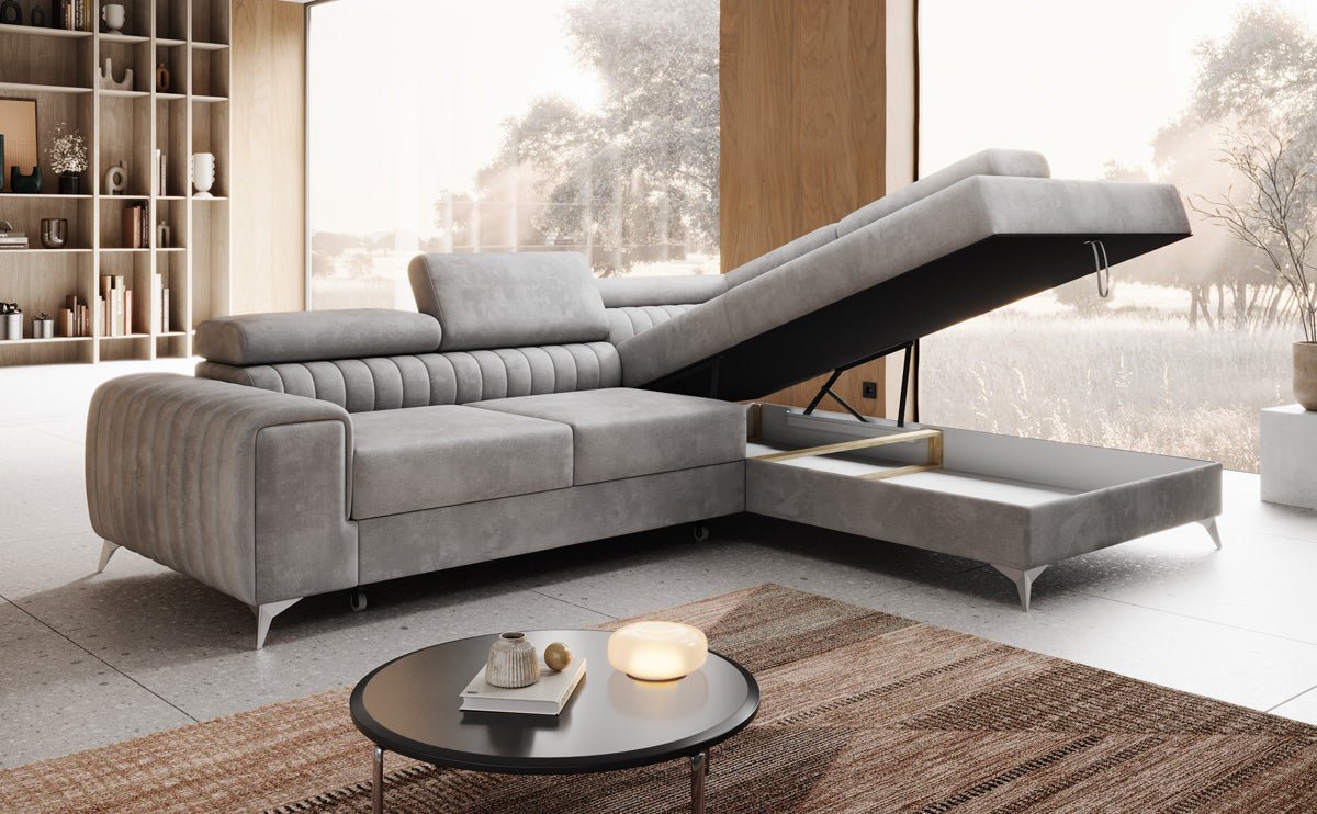 Luxusbetten24 Aurea L Sofa mit Schlaf- und Klappfunktion in Samt
