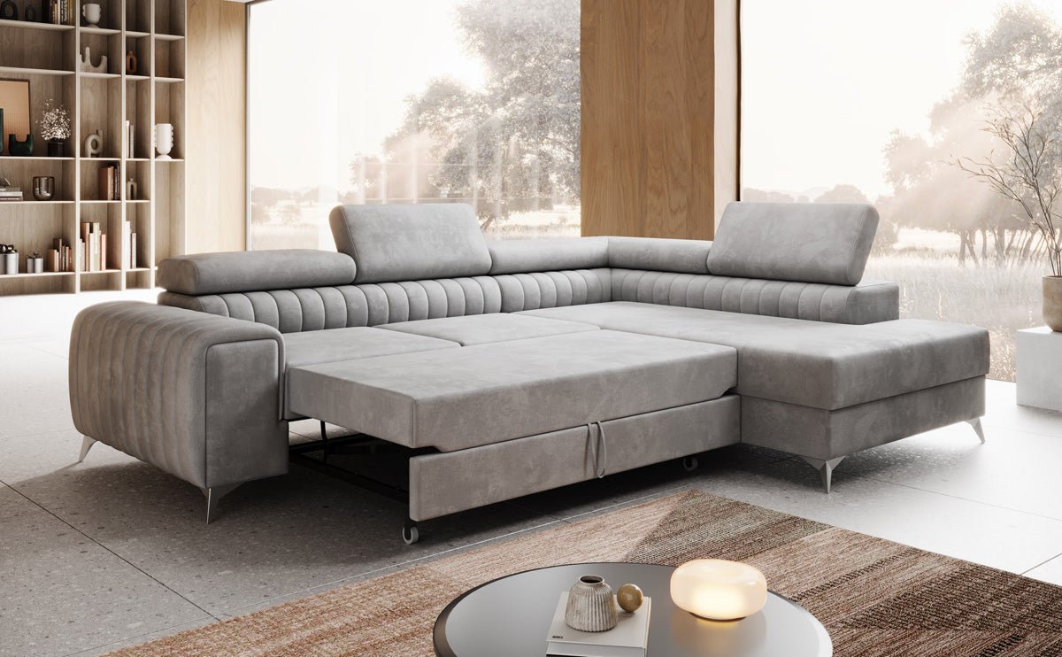 Luxusbetten24 Aurea L Sofa mit Schlaf- und Klappfunktion in Samt