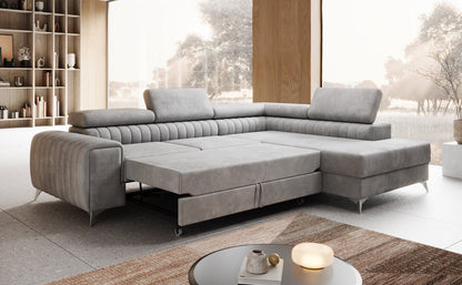 Luxusbetten24 Aurea L Sofa mit Schlaf- und Klappfunktion in Samt