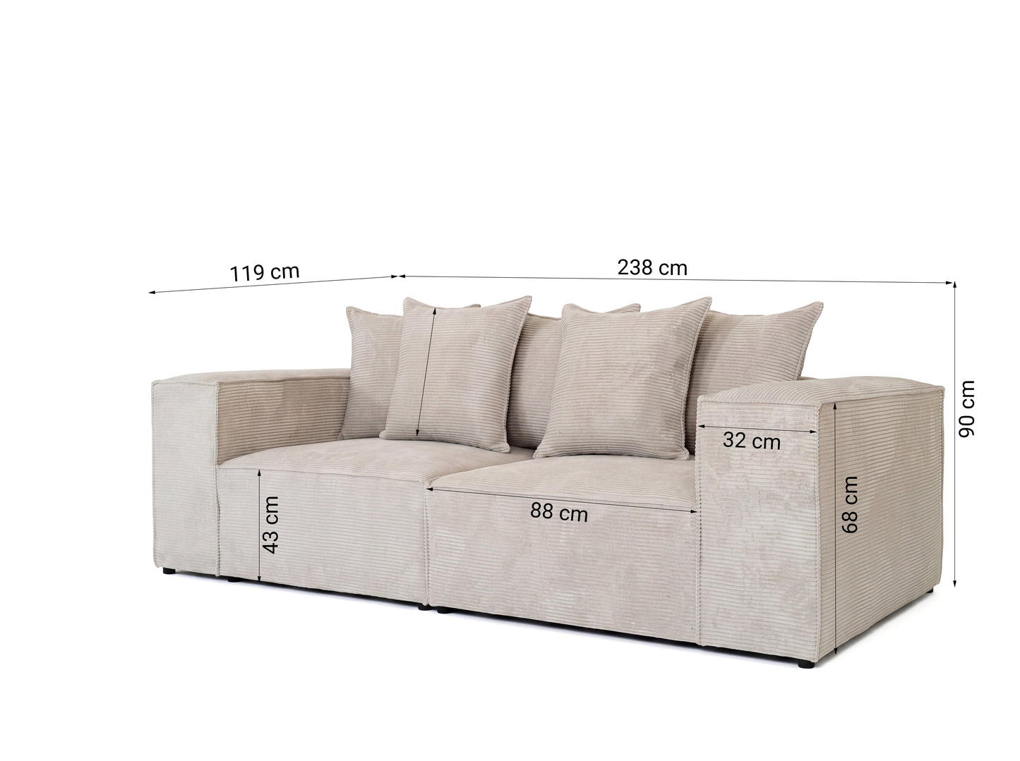 Luxusbetten24 Designer Sofa Largo 3‑Sitzer Cord