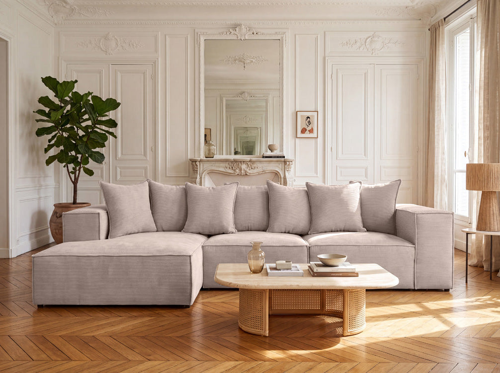 Luxusbetten24 Designer Largo L Cord Sofa, Beige Links