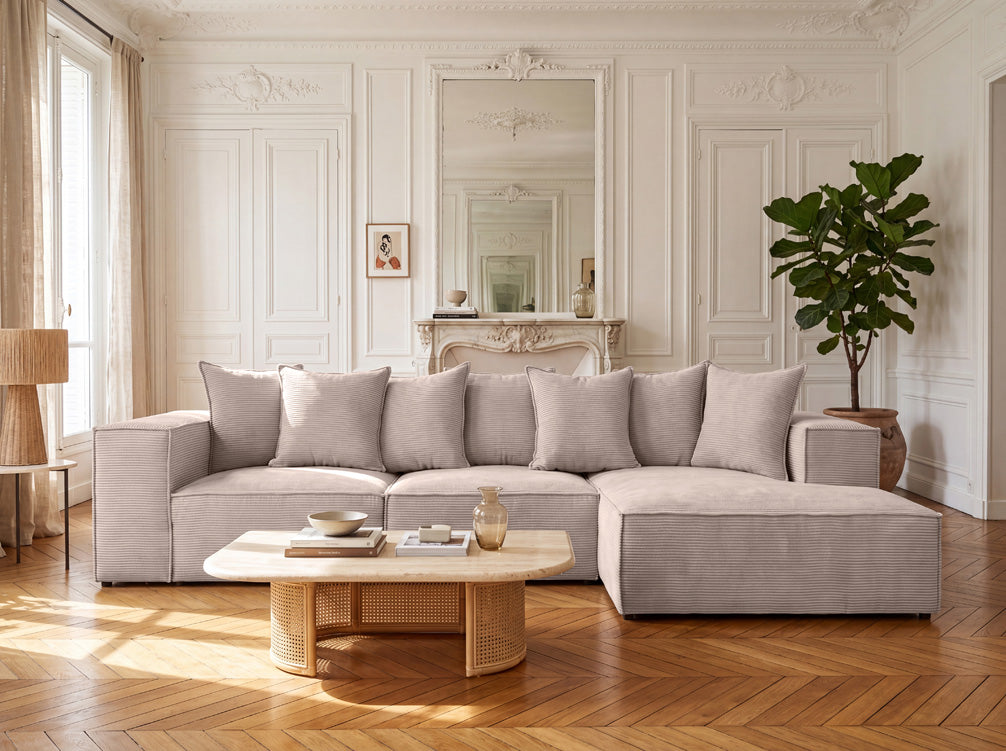 Luxusbetten24 Designer Largo L Cord Sofa, Beige Links