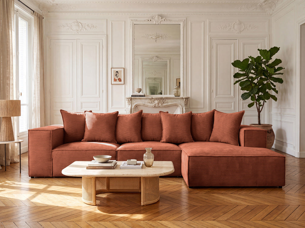 Luxusbetten24 Designer Largo L Cord Sofa, Beige Links