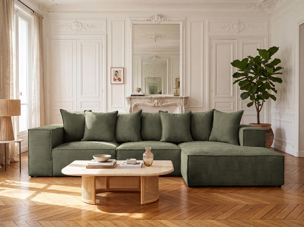Luxusbetten24 Designer Largo L Cord Sofa, Beige Links