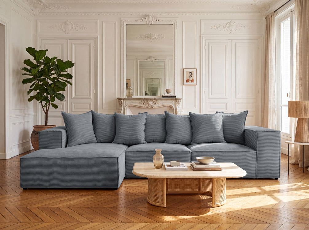 Luxusbetten24 Designer Largo L Cord Sofa, Beige Links