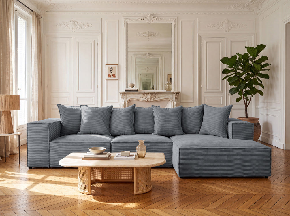 Luxusbetten24 Designer Largo L Cord Sofa, Beige Links
