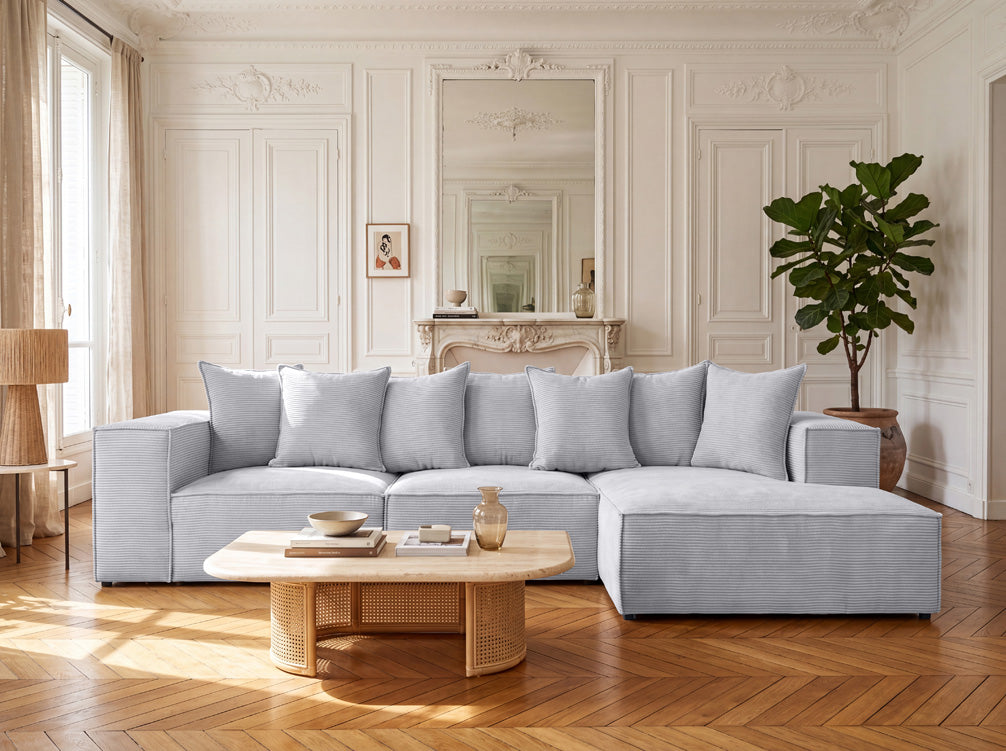 Luxusbetten24 Designer Largo L Cord Sofa, Beige Links