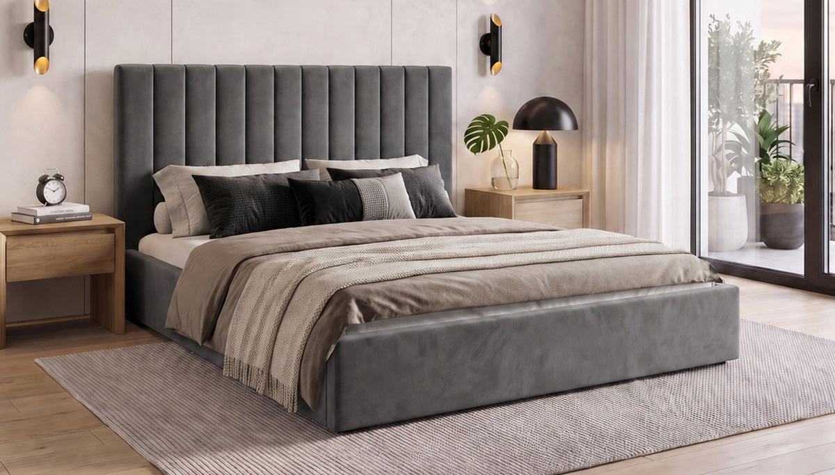 Luxusbetten24 Livia Polsterbett Samt Grau 160x200 cm mit Stauraum