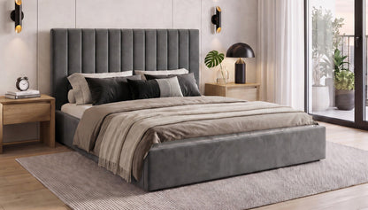 Luxusbetten24 Livia Polsterbett Samt Grau 160x200 cm mit Stauraum