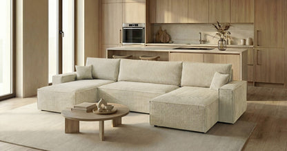 Designer Sofa Lunaro U Mini mit Schlaffunktion und Stauraum in Cord