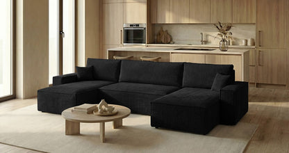 Designer Sofa Lunaro U Mini mit Schlaffunktion und Stauraum in Cord