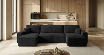 Designer Sofa Lunaro U Mini mit Schlaffunktion und Stauraum in Cord